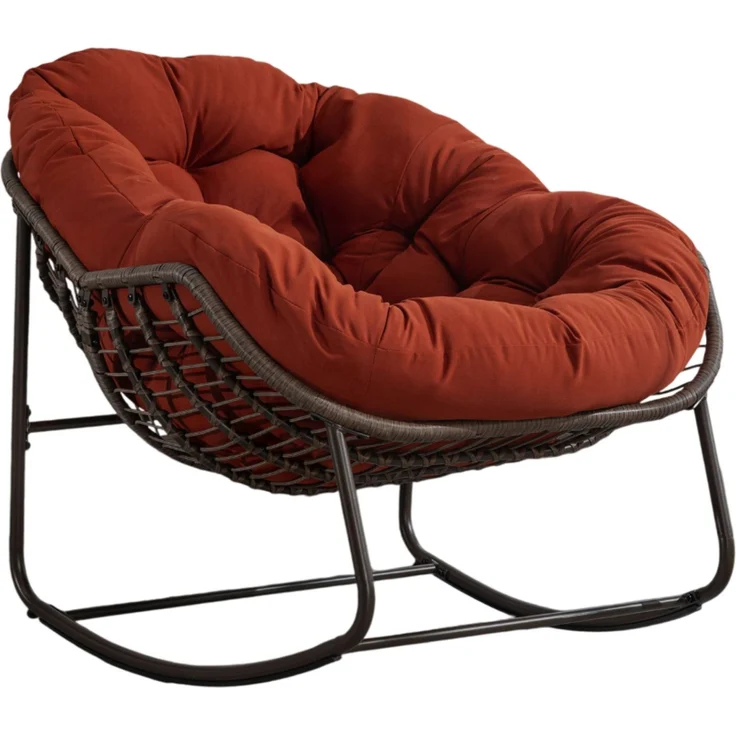 Outdoor-Schaukelstuhl 78 x 106 x 90 cm aus Polyrattan mit Stahlgestell und Polster, Orange – Bild 1