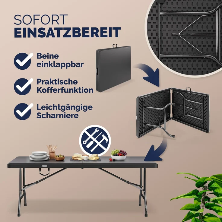 CASARIA® Buffettisch Gartentisch 180x75cm Klappbar Wetterfest Tragbar Kunststoff Garten Terrasse Camping Klapptisch – Bild 4
