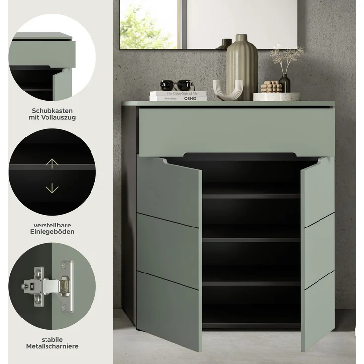 Schuhkommode (B/H/T: 94x80x37 cm) in Smoke Green Nachbildung – Bild 7