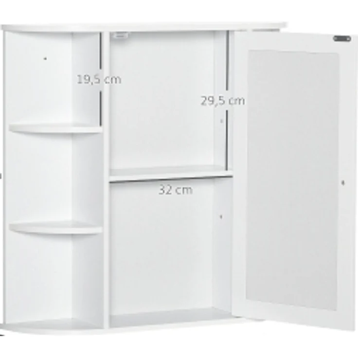Spiegelschrank 66 x 17 x 63 cm in Weiß mit offenen Seitenregalen – Bild 2