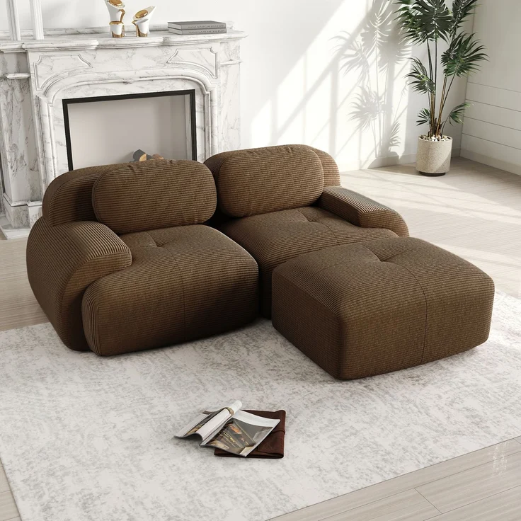 2-Sitzer Sofa 208x178x75 cm aus Cordstoff modular rahmenlos, braun – Bild 2