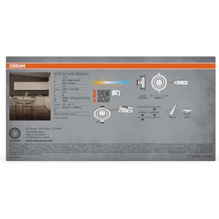 Osram Spot Set LED Einbaustrahler, 4,9W, 200lm, 2700K, Ø90mm Deckenspot, 120°, Satin-Nickel, schwenkbar, 3er-Set – Bild 4