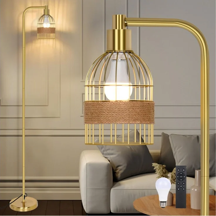 Jibenhome LED Stehlampe Gold Stehlampe,Industrielle Stehleuchte mit Glühbirne & Fernbedienung, LED fest integriert, Fußschalter,3 Farbtemperaturen,10 Stufen dimmbar – Bild 5