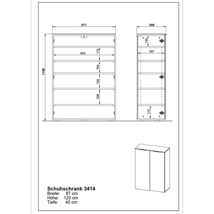 Schuhschrank Glarus / GW-Genova, Glas, Holzwerkstoff, Weiß, 87 x 120 x 40 cm – Bild 7