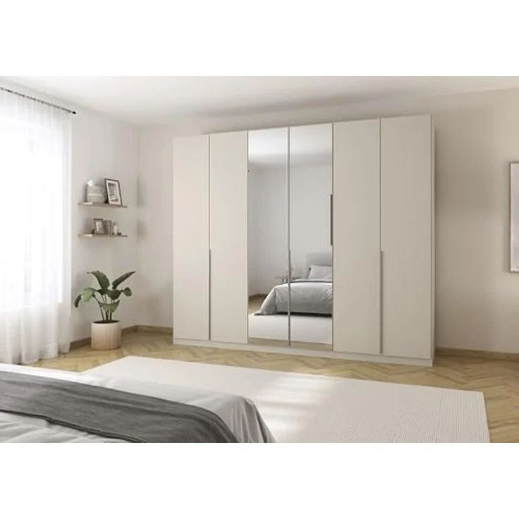 Rauch Möbel Alabama, Kleiderschrank für Schlafzimmer, Kinderzimmer, Wohnzimmer, Garderobe, Flur, 6-türig, Spiegel, mit Zubehör Basic, Farbe Beige, Breite 271 cm – Bild 2