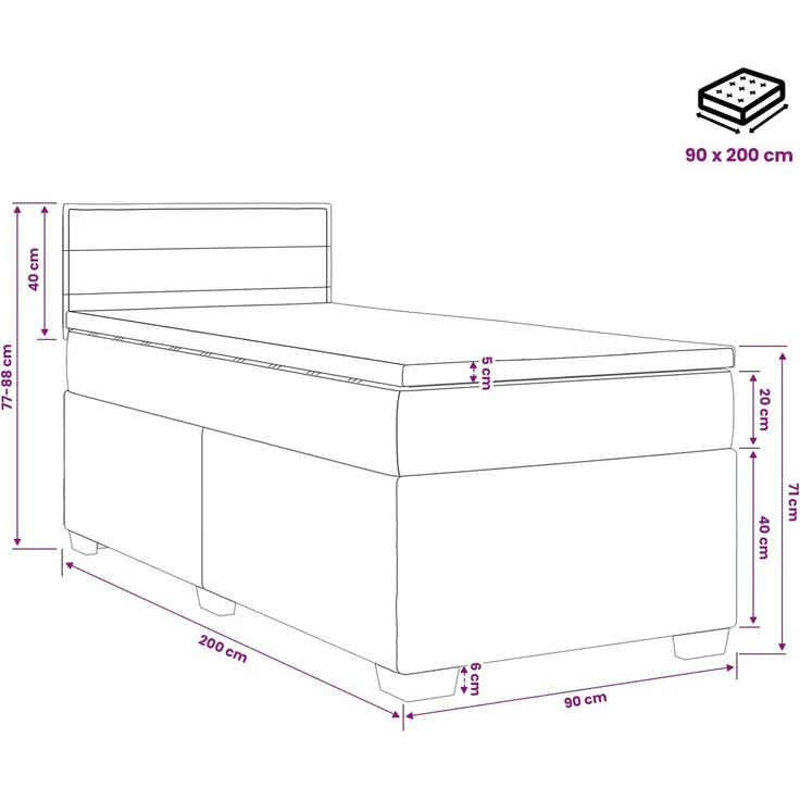 vidaXL Boxspringbett mit Matratze Schwarz 90 x 200 cm Stoff 3450385 – Bild 11