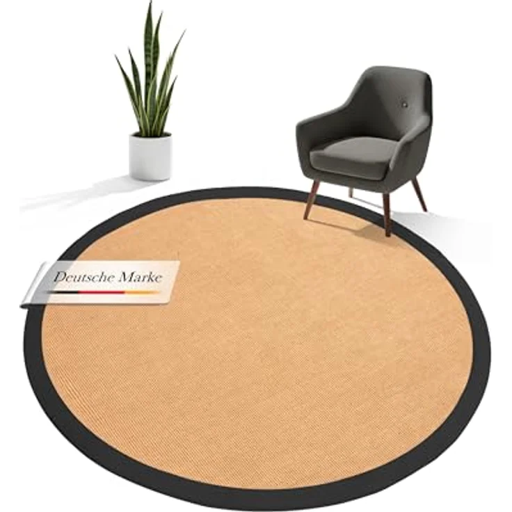 carpetfine Sisalteppich Sisal, rund, Höhe: 5 mm, mit farbiger Bordüre, Anti-Rutsch Rückseite – Bild 2