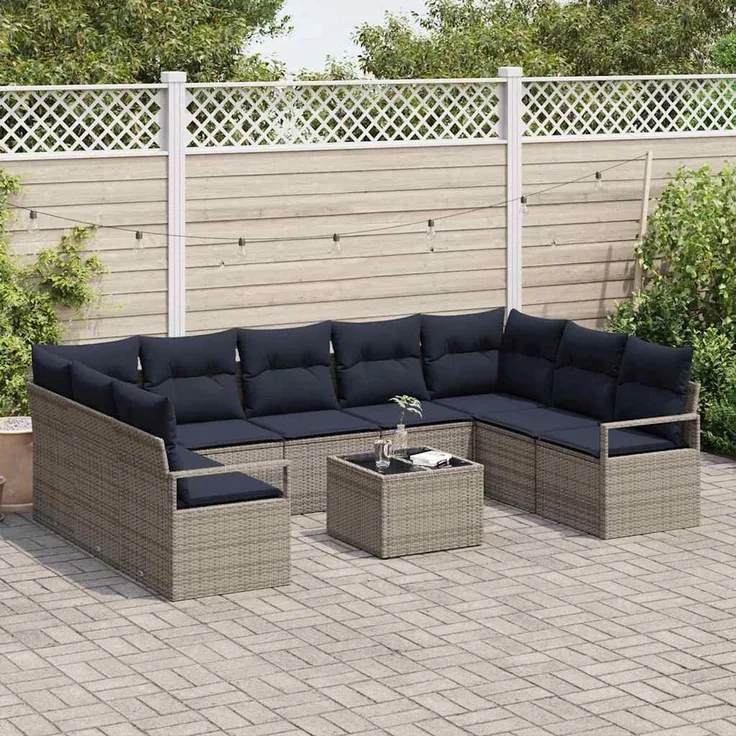 vidaXL Sofa Set 10 stk. Grau [Synthetisch]: Poly Rattan 3346555