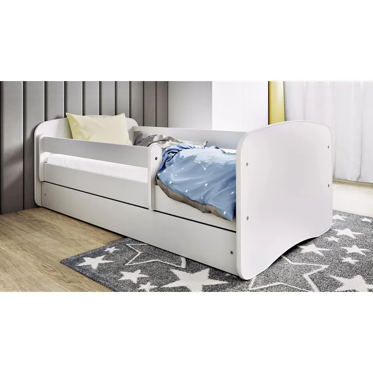 Kids Collective Kinderbett Jugendbett Kinderbett mit Rausfallschutz, Lattenrost & Schublade, 160x80 mit Matratze, in weiß Mädchen Jungen Bett