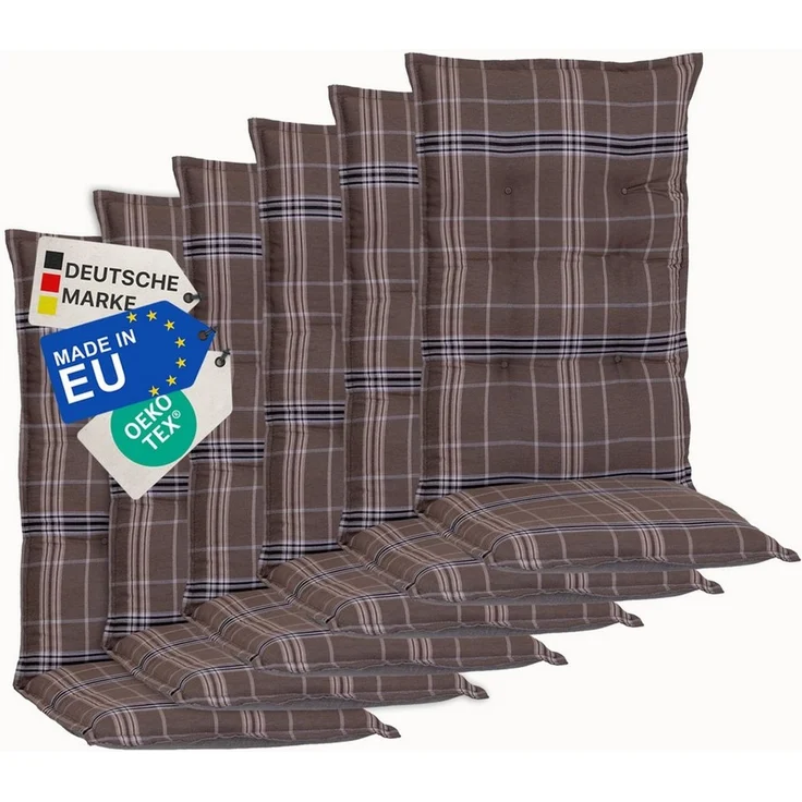 NYVI Hochlehnerauflage Hochlehner Auflagen 6er Set Barcelona - Gartenstuhlauflagen 118x50cm, (6 St), Stuhlauflage, Sitzauflage mit Halteband, UV-fest – Bild 1