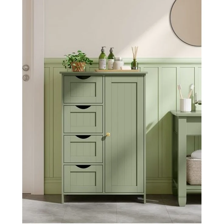 Vasagle Badezimmerschrank mit 4 Schubladen und verstellbarer Ablage, MDF, waldgrün, 82 x 30 x 55 cm – Bild 1