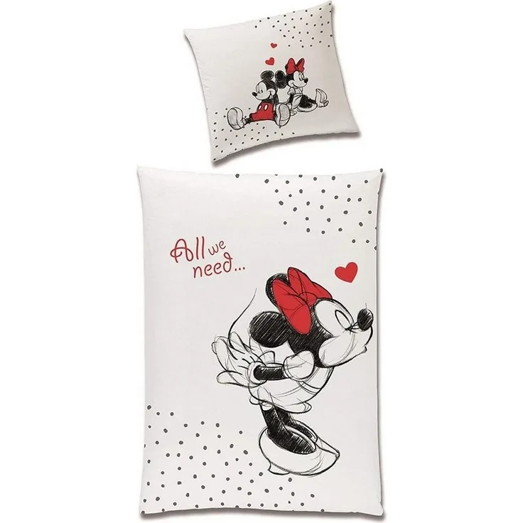 Disney Mickey und Minnie Mouse Wende Bettwäsche Set für Partner 135x200 cm 80x80 cm (2-tlg. )