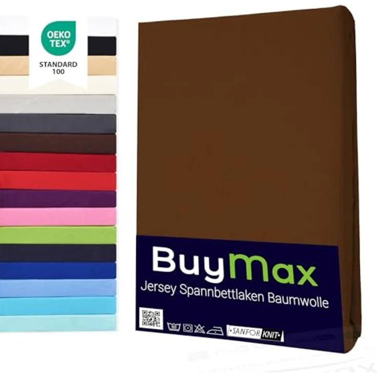 Buymax® Spannbettlaken 140x200 cm Doppelpack 100% Baumwolle Spannbetttuch Bettlaken Jersey, Matratzenhöhe bis 25 cm, Farbe Schokobraun – Bild 2