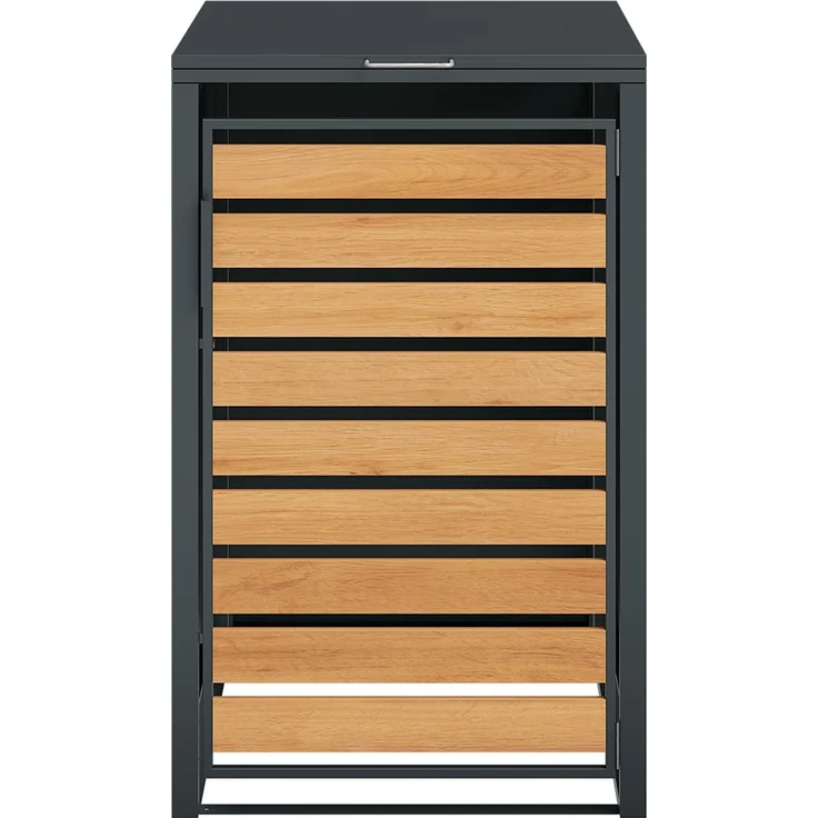 STEELSØN 'Kestra' Mülltonnenbox 1er 120 Liter, anthrazit mit Holzoptik, Mülltonnenverkleidung aus Stahl, wetterfest, 102x62x60,5 cm, Müllbox für 1 Tonne – Bild 9