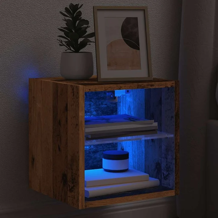 TV-Wandschrank, Fernsehschrank mit LED-Leuchten Altholz-Optik 30x28,5x30 cm – Bild 6
