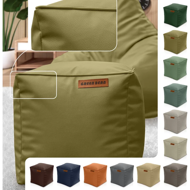 Green Bean® Sitzhocker aus Kunstleder - Pouf mit EPS Perlen Füllung - 40 x 40 cm - perfekte Ergänzung zum Sitzsack - verwelktes Grün – Bild 2