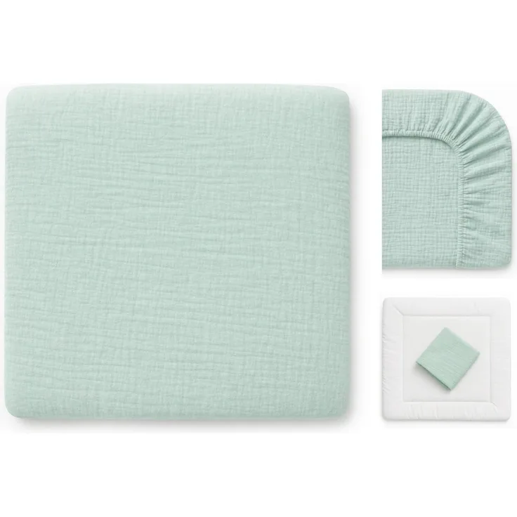 Wickelauflagenbezug 100% Baumwolle Musselin Bezug für Wickelauflage 85x75 und 75x75 cm – weicher Wickeauflagenüberzug, atmungsaktiv & waschbar MINT grün