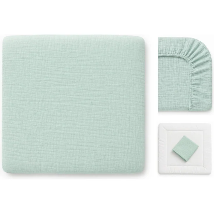 Wickelauflagenbezug 100% Baumwolle Musselin Bezug für Wickelauflage 85x75 und 75x75 cm – weicher Wickeauflagenüberzug, atmungsaktiv & waschbar MINT grün