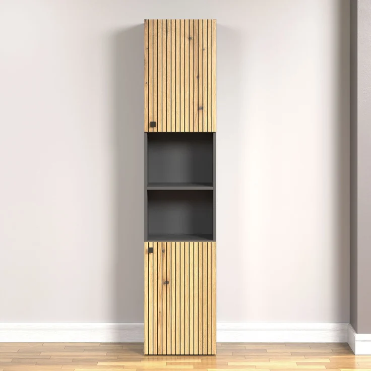 Badezimmer Hochschrank Bliss in Evoke Eiche und grau 40 x 186 cm – Bild 4