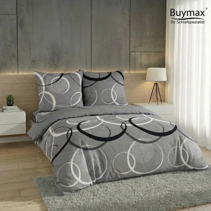 Buymax Bettwäsche Wave, Bettgarnitur, Bettbezug Set, Renforcé: 100% Baumwolle, 2 teilig, mit Reißverschluss, gemustert, Kreise, Grau, Schwarz, 135x200 cm – Bild 2