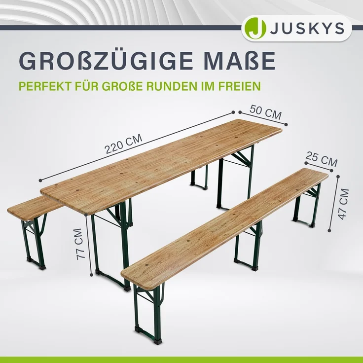 Juskys 'Passau' Bierzeltgarnitur, 3-teilig, klappbar, Holz / Metall natur, 220 x 50 x 77 cm – Bild 3