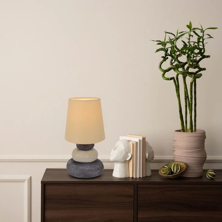 Tischlampe Wohnzimmer Tischleuchte Schlafzimmer Keramik Stoff Beige 3045227 – Bild 2