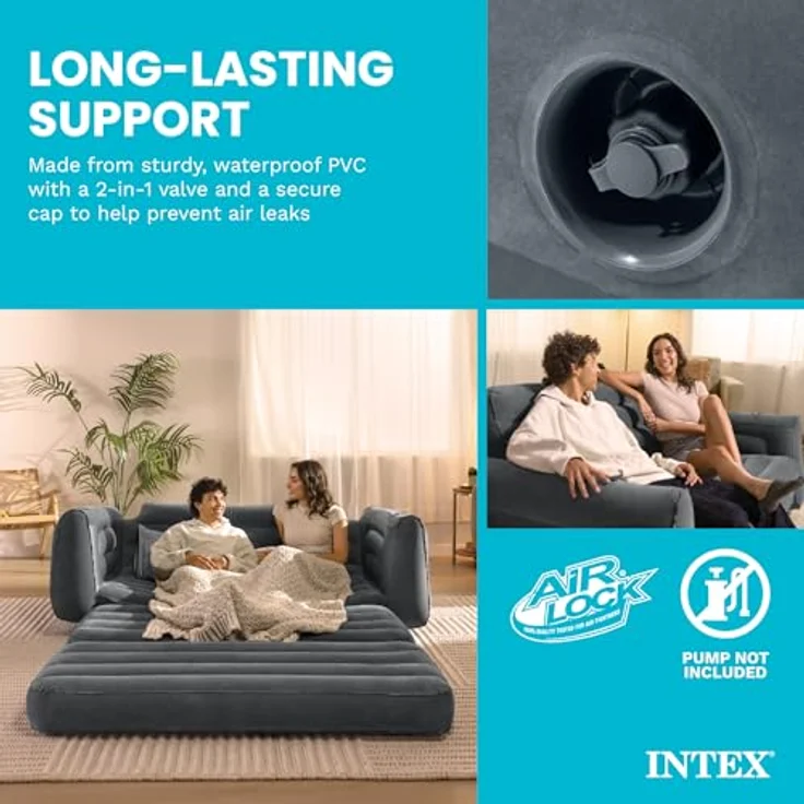 Intex Aufblasbares Sofa, ausziehbar, 203,2 x 231,1 x 66 cm, Queensize-Bett, Grau – Bild 6