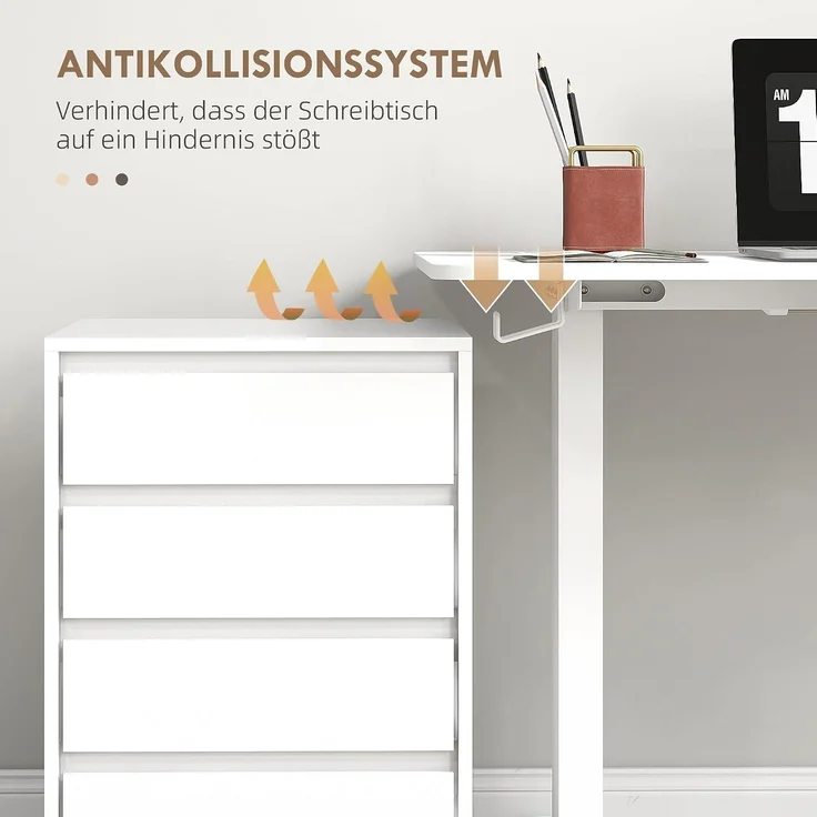Vinsetto Höhenverstellbarer Schreibtisch Elektrisch 120x60 cm, Weiß | Computertisch, 4 Memory-Steuerung, Ergonomisch Steh-Sitz Tisch, Anti-Kollision, 2 Haken – Bild 8