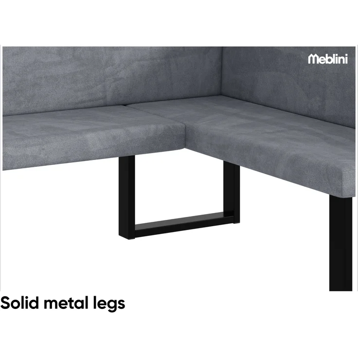 MEBLINI Eckbank für Esszimmer mit ausziehbarem Tisch - Küchenbank - Essecke - Sitzecke Küche - TONI - U-Beine 128x168x87cm Rechts - Grau Samt/M Schwarz Hochgl. – Bild 6