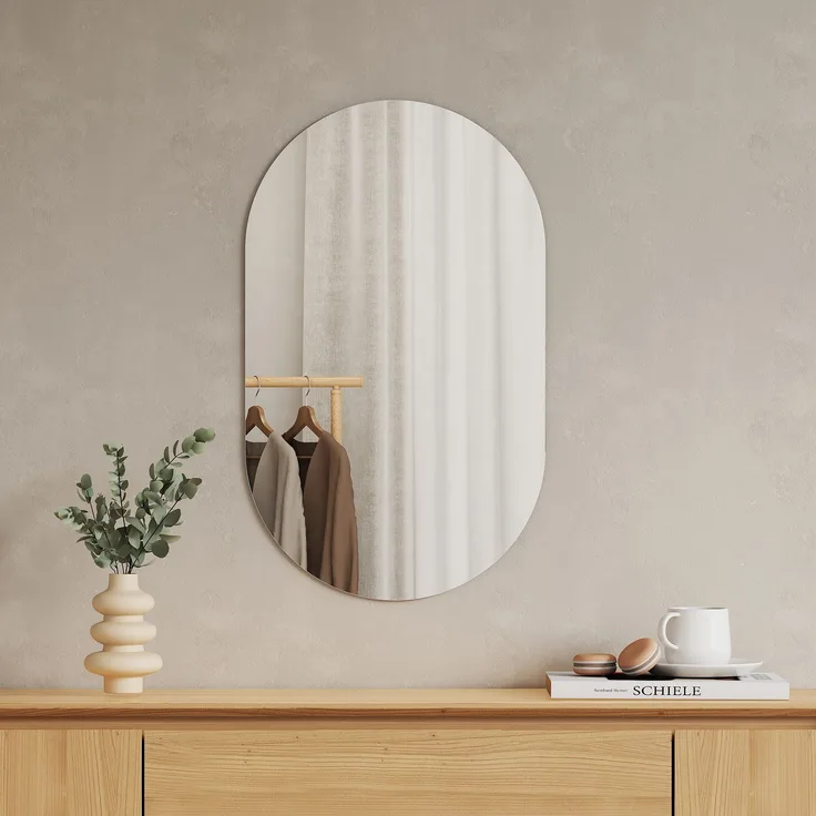 EMKE Badspiegel Elliptisch Wandspiegel 70×40cm Oval Spiegel Rahmenlos Badezimmerspiegel