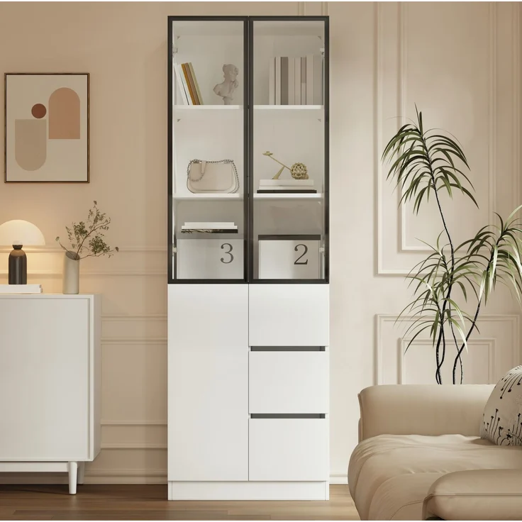 DESVIAE Regal Vitrine Weiß aus PB – 60x180x40 cm – Glastüren, LED-Beleuchtung – Bild 5