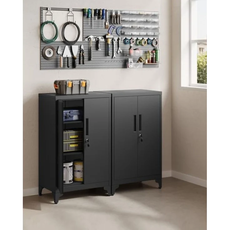 Songmics Aktenschrank, Mehrzweckschrank, Büroschrank mit 2 Türen, Schrank abschließbar, Stahl, tintenschwarz, 40 x 60 x 90 cm – Bild 3