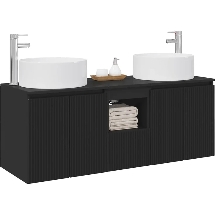 vidaXL Badezimmerschrank-Set 3 stk. Schwarz 129 x 44,5 x 80 cm 3405738 – Bild 3