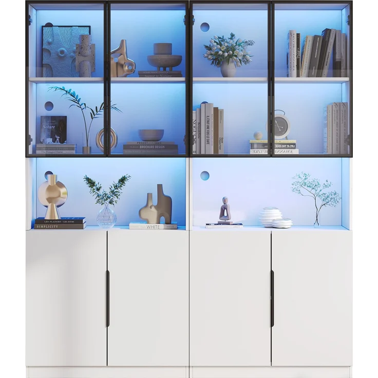 Moderne minimalistische Vitrine mit Glastüren, Vitrine mit LED-Leuchten, Bücherregal für Sammlerstücke, einstellbare Farbtemperatur und Helligkeit, weiße 30*160*200cm--Weiß--94.49x50.8x19.51cm--YOUDENOVA – Bild 5