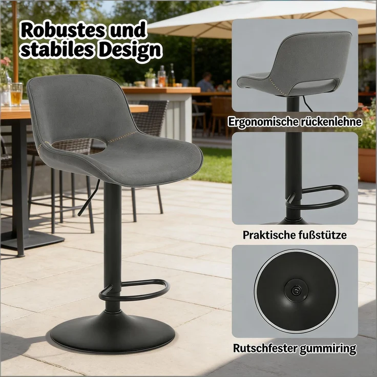 (old SKU:T5828P495833)Bequemer Barstuhl,Luxus Esszimmerstuhl,Schwenkbar Hocker für Patio, Hinterhof & Outdoor Bar(Nur Set von 2 Bar Hocker)--Grau--49x49x106cm--YOUDENOVA – Bild 4