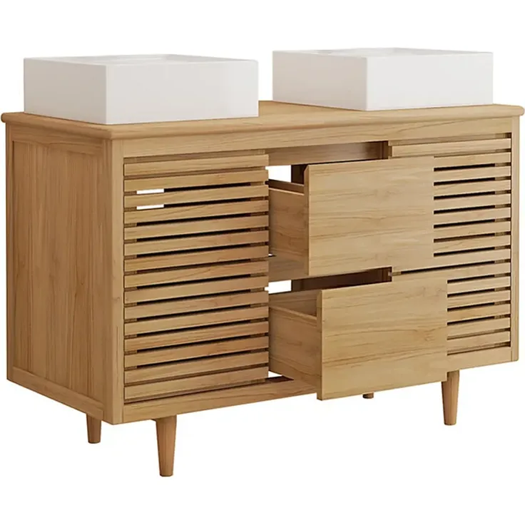 Vente-unique - TORAJA Waschbeckenmöbel Holz, Platte Beige - B 55 cm x H 80 cm x L 120 cm – Bild 4