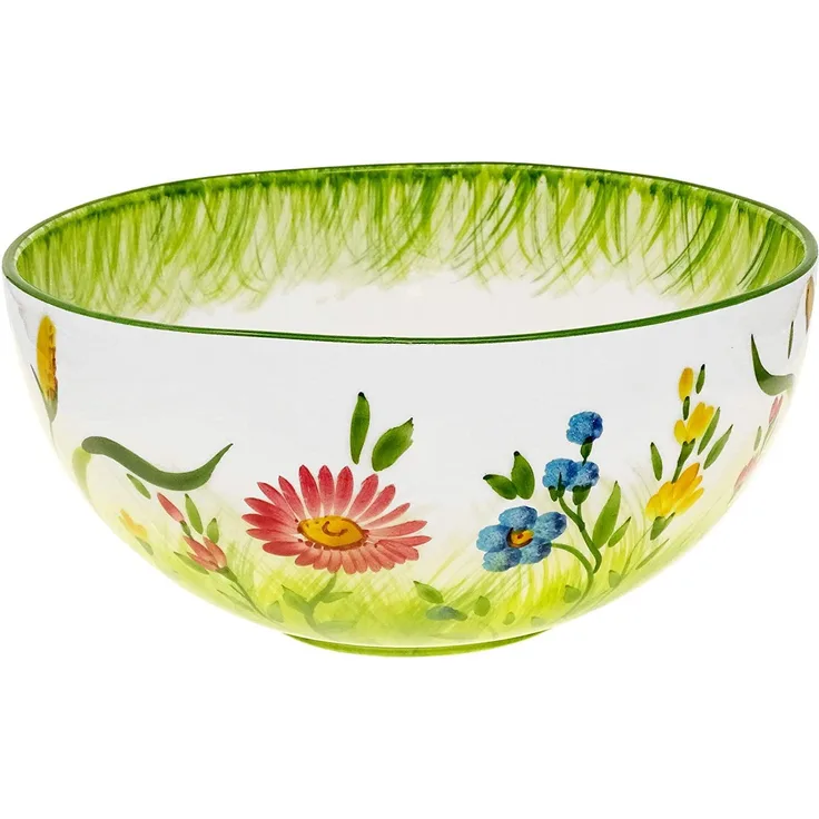 Lashuma Servierschüssel ''Blumenwiese'', Keramik, (Packung, 1-tlg), Runde Pasta Schale, Keramikschüssel Ø 27 cm
