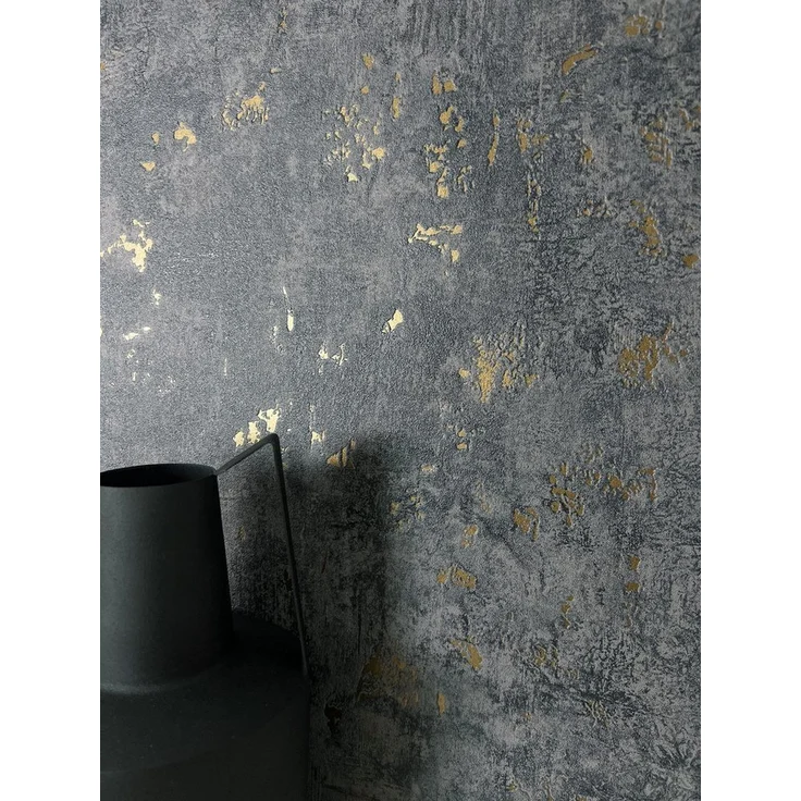 Newroom Vliestapete, Anthrazit Tapete Modern Beton - Betonwand Glanztapete Gold Industrial Glamour Zement Metallic für Wohnzimmer Schlafzimmer Küche – Bild 1