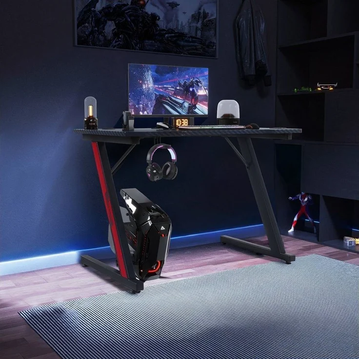 HOMALL Gamingtisch Gaming Tisch Computertisch Schreibtisch 120x60 cm, Z-Frame (Gamer Tisch,Schreibtisch,Ergonomischer PC-Schreibtisch mit Kopfhörerhaken,PC Tisch,1-St) – Bild 2