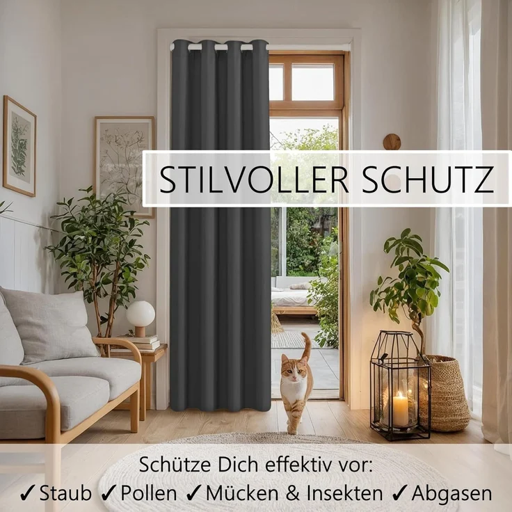 tinycurtains Türvorhang mit Stange weiß 70-120 cm Thermo Vorhang ohne Bohren, blickdicht, Ösen, verdunkelnd, Polyester, blickdicht, Anthrazit Nebula, Türgardine mit Klemmstange verdunkelnd – Bild 5
