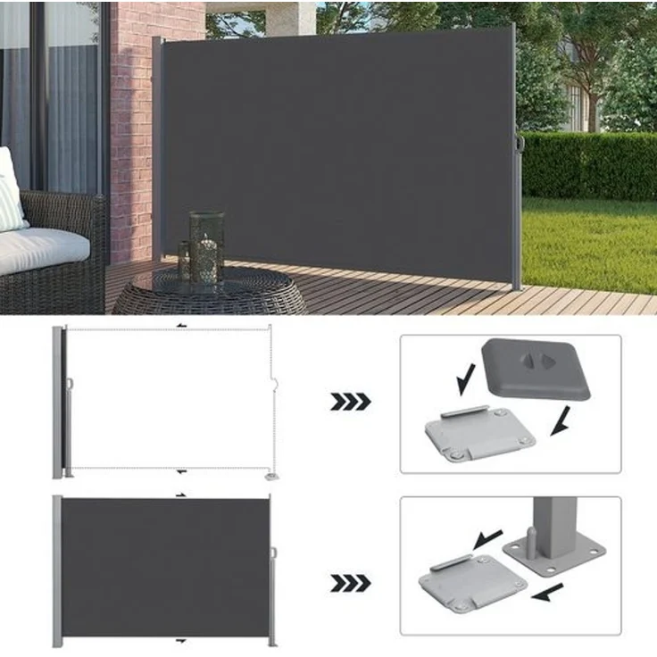 SONGMICS Seitenmarkise, ausziehbar, 160 x 400 cm (H x L), Sichtschutz, Sonnenschutz, Seitenrollo, für Balkon, Terrasse, Garten, Anthrazit GSA564G01 – Bild 4