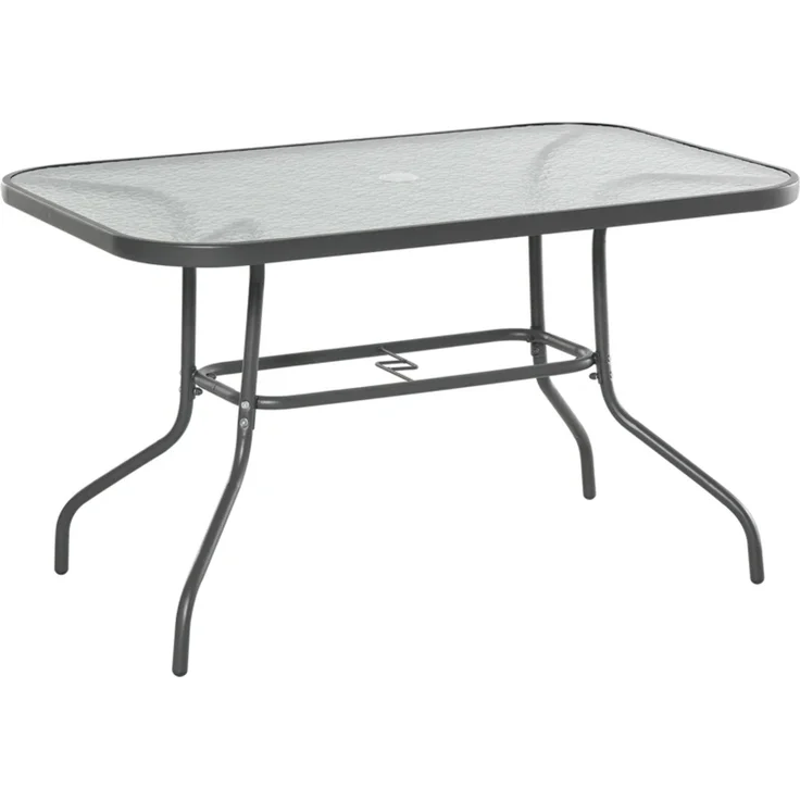 Esstisch 120x80x70 cm, rechteckig, mit Schirmloch, Metallgestell und gehärtetem Glas – Bild 8
