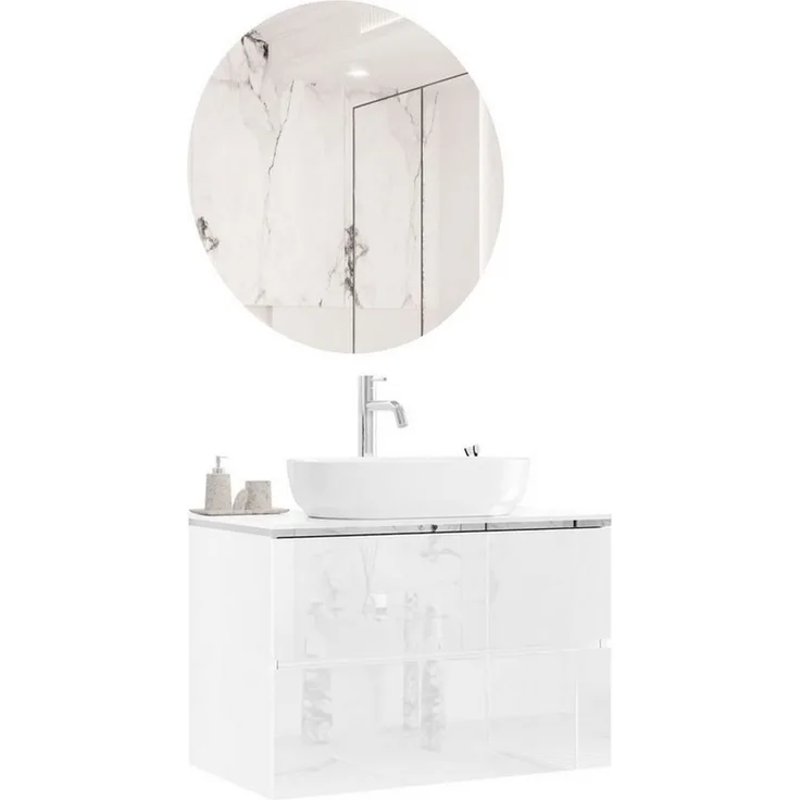 Lookway Badmöbel-Set AURORA SILVER Badezimmerschrank mit praktische Schubladen