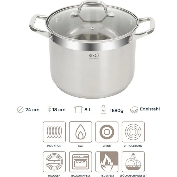 RESTO Kitchenware Kochtopf Libra, Topf energiesparend und spülmaschinenfest, Edelstahl 18/10 (2-tlg), mit hitzebeständigem Glasdeckel und Griffen – Bild 2