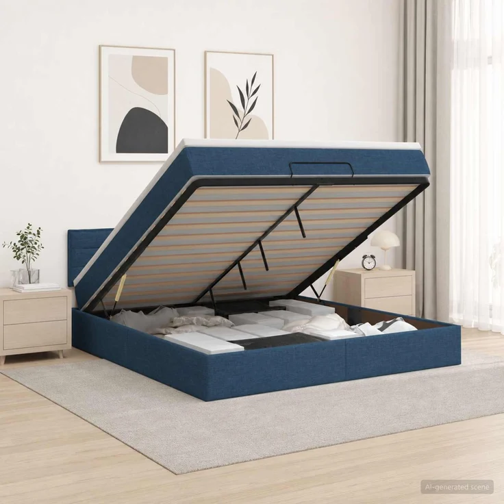 vidaXL Ottoman-Bett mit Matratze und LED Blau 160 x 200 cm Stoff 3456842 – Bild 4