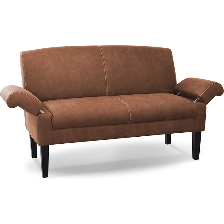CAVADORE 2-Sitzer Küchensofa Malm, Sitzbank für Küche oder Esszimmer in Lederoptik, Inkl. Armteilverstellung, Federkern und moderner Kontrastnaht, 152 x 97 x 78, Mikrofaser: cognac – Bild 4