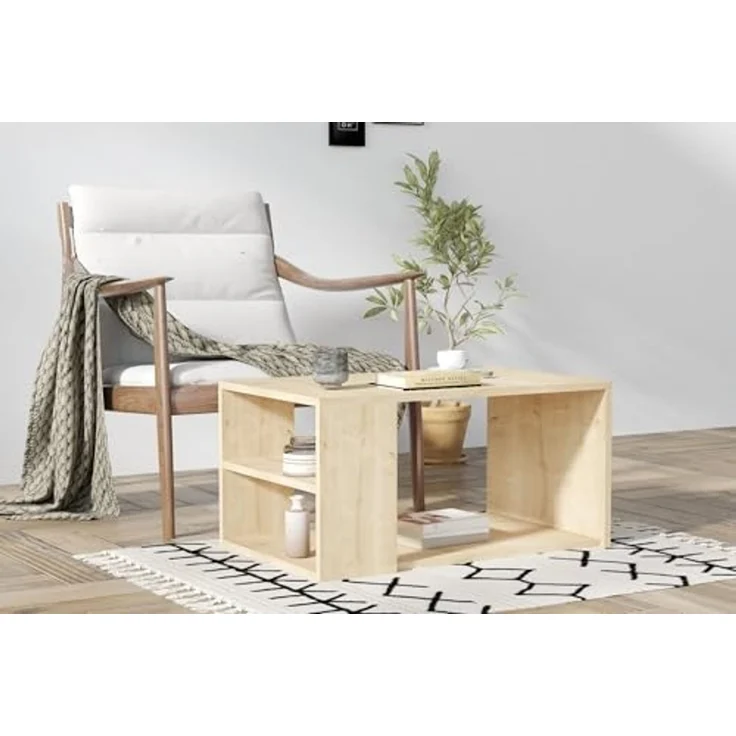 Hanah Home Modern Oak Coffee Table, 80 x 50 x 40 cm | 100% Melamine Coated Particle Board, 18 mm | Wall-Fixable, Extra Storage, Scandinavian Design – Bild 3