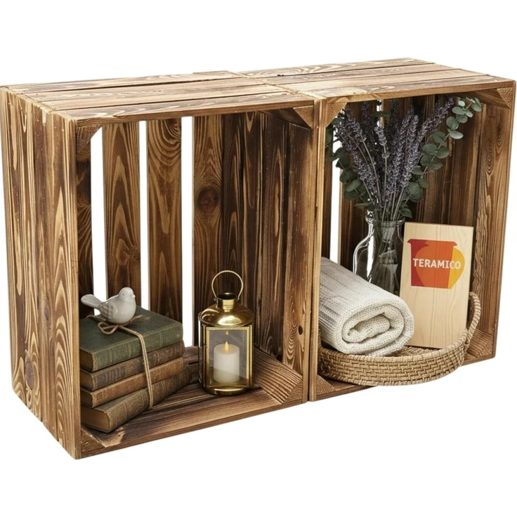 Holzkiste 2er Set Geflammt 50 x 40 x 30cm