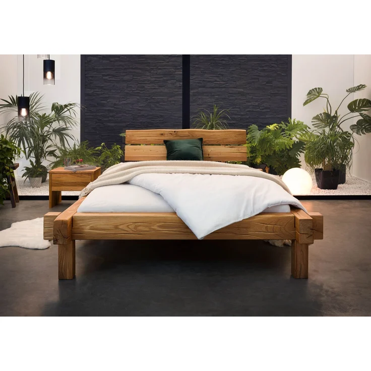 Balkenbett Wildeiche 160x200x85 natur geölt JANGALI #711 – Bild 3