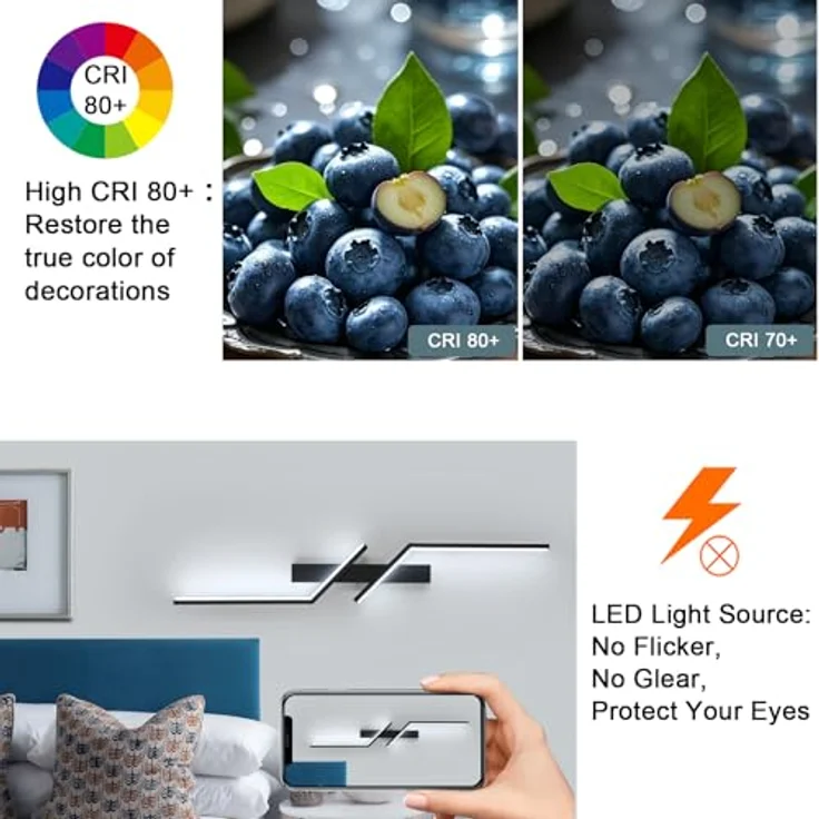 Goeco LED Wandleuchte Innen, 81 CM 24W LED Wandlampe Lang 2 Fimmige 6500K Kaltweißes Licht, Modern Led Wandlampe Schwarz für Flur Treppenhaus Wohnzimmer Schlafzimmer – Bild 4